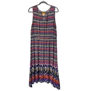 Ruby Rd Womens Mutil ColorKeyholeNeckElastic Waist Sleeveless SummerCasualDress